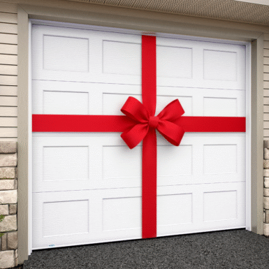 Porte de garage Garex shaker décoré pour le temps des fêtes boucle cadeau